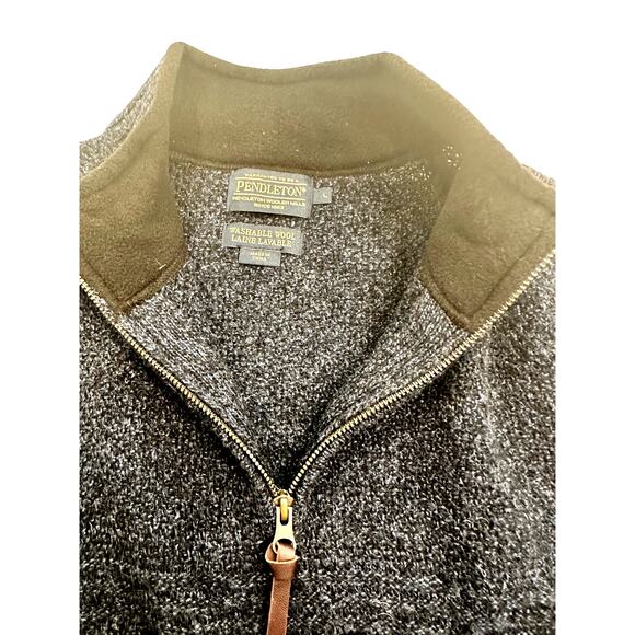PENDLETON Men's Charcoal Large 1/4 Zip Washable Wool Pullover Front Pattern - Picture 5 of 10